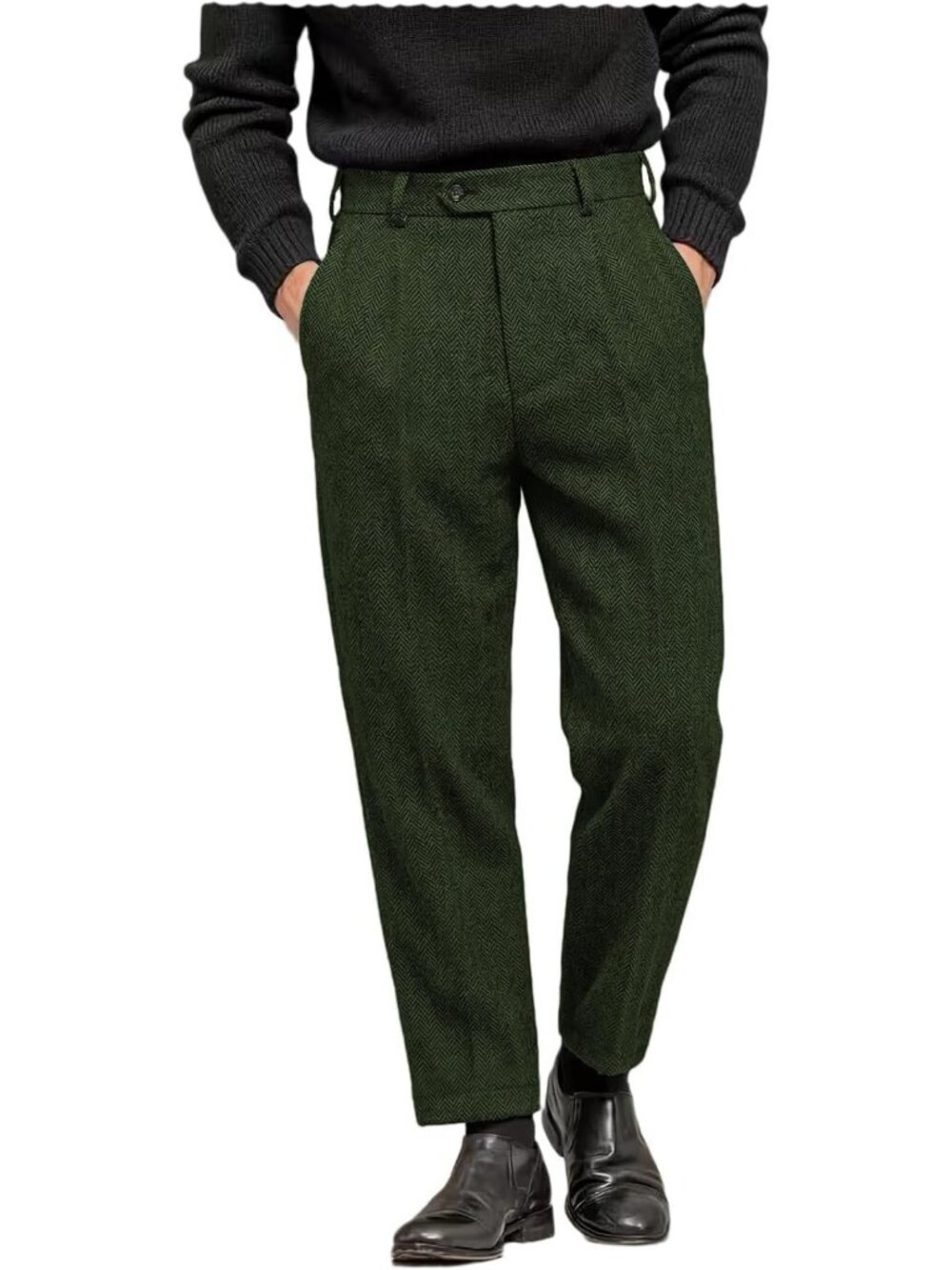 Vintage Men's Herringbone Tweed Pants | Thick Wool Pleated Dress Trousers